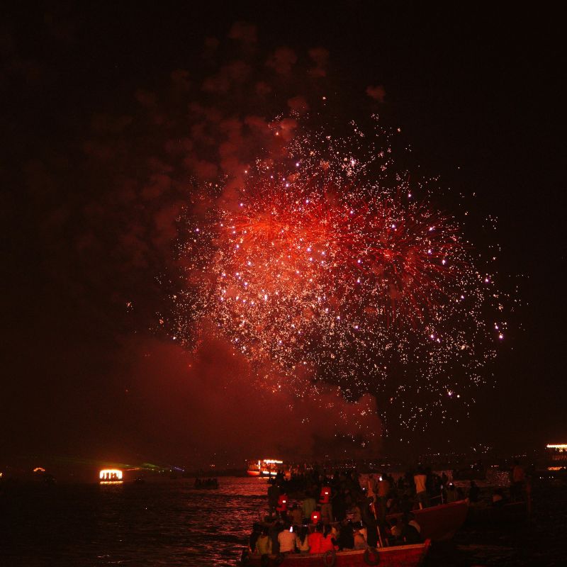 ghat from boat at evening
